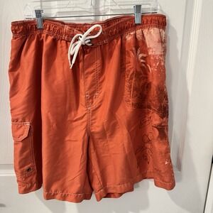 Caribbean Joe Swim Shorts Orange‎ Floral Board Trunks Size XL